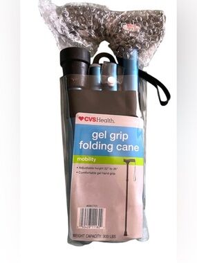 Brand New CVS Health Gel Grip Mobility Support Folding Cane - Blue